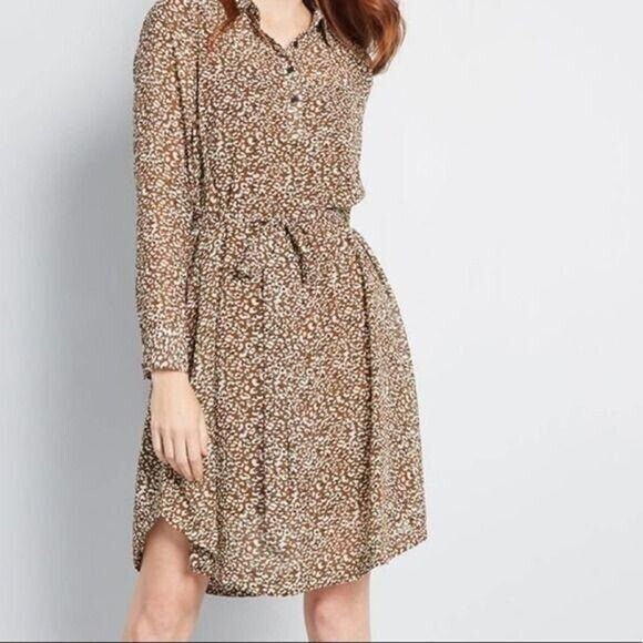 ModCloth Brown Leopard Print Shirt Dress NWT Small - Picture 1 of 5